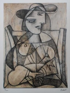 Pablo Picasso Signed - Portrait of a Woman with a Hat - Certificate SPADEM Paris - Picture 1 of 5