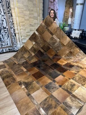 Cowhide Patchwork Rug Carpet Leather Handmade Area Cow RUG LEATHER Size Carpet - Image 1 of 4