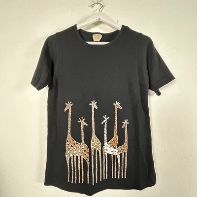Camiseta para mujer TEDDI manga corta estampado jirafa talla mediana negra mezcla de algodón Foto 1 de 4