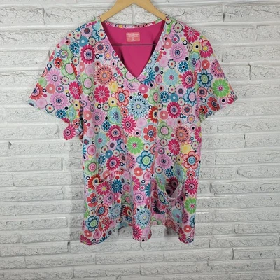 Ava Therese Unisex Scrub Top 3XL Plus Pink Floral Poly Blend Medical Vet Tech - Image 1 of 4
