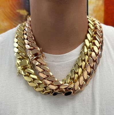 2  Chain Set  Miami Gold Cuban Link Gold Plated Stainless Steel Set 20mm - Image 1 of 3