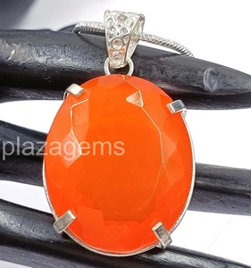 Natural 108.30 Ct Orange Opal Pendant Oval Cut 925 Sterling Silver Chain 5ARQ - Picture 1 of 8