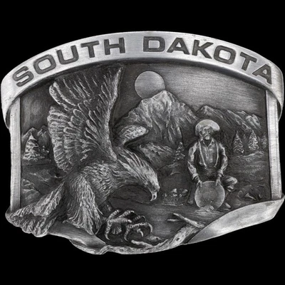 South Dakota Black Hills Eagle Prospector Gold Panning Frontier Vtg Belt Buckle - Image 1 of 3