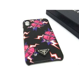 PRADA Saffiano Leather Heart iPhone XS Max Compatible Smartphone Case Black FB8 - Picture 1 of 5
