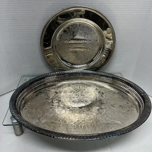 Vintage WM Rogers Silverplates Oval 16" # 880G And Round 10"#4211 Serving Trays - Picture 1 of 11