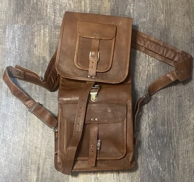 Goat Leather Backpack Rucksack Laptop Traditionl Travel Vintage Brown Men New - Image 1 of 4