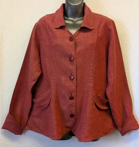 Flax By Jeanne Engelhart S Art To Wear Button Front Jacket In Cranberry - Picture 1 of 9