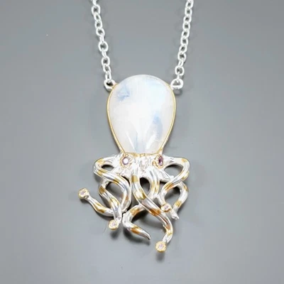 Joyería 32 ct+ Collar Piedra Lunar Natural Plata de Ley 925 18"/N27579 Foto 1 de 4