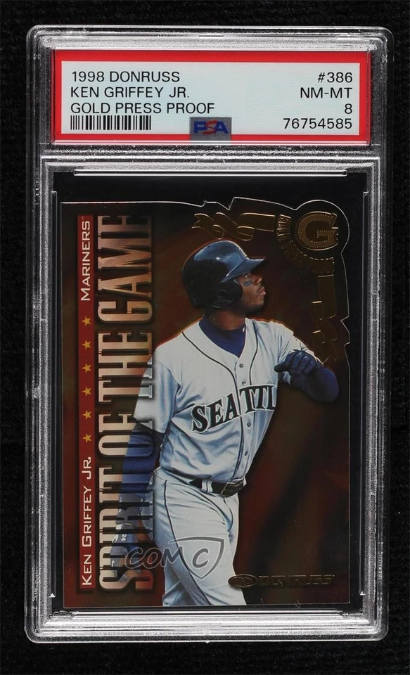 1998 Donruss Spirit of the Game Press Proof Gold /500 Ken Griffey Jr PSA 8 HOF - Image 1 of 2