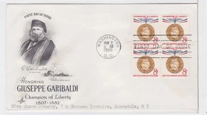 TurtlesTradingPost- Guiseppe Garibaldi 8 Cent 1960 FDC #1169 Artcraft Block of 4 - Picture 1 of 1