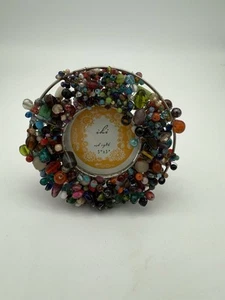 New IHI Silver-Tone Glass Bead Hand Tied Multicolor Picture Frame 3”x3” Photo - Picture 1 of 3