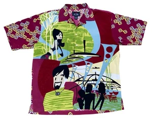 La Rocka London BC Ethic Mens Beatnik Psychedelic Rare Button Up Shirt Size XL - Picture 1 of 9