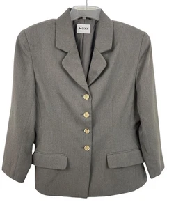 Mexx Womens Size 12 Gray Fitted Blazer Jacket Lined Button Up Shoulder Pads - Picture 1 of 8