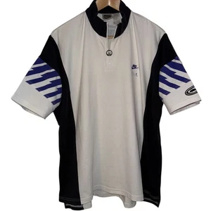 Polo tennis Nike F.I.T Challenge Court vintage anni 90, bianco/blu, XL -Agassi - Foto 1 di 8