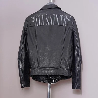 ALL SAINTS Leather Jacket SMALL Mens Black S Biker Bomber Celebrity ROUNDHOUSE - Image 1 of 4