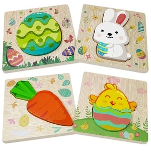 4 Pack Easter Wooden Puzzles for Kids Toddlers Easter Toys Easter Basket Stuf... - Picture 1 of 6
