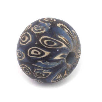 Blue Antique-Style Java Eye Glass Bead Single Bead, 20mm Indonesia Round - Image 1 of 4