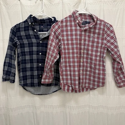 Vineyard Vines Plaid Button Down Shirts Navy Red Boys 7 Flannel - Image 1 of 4