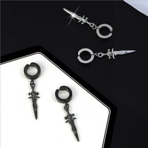 Men's Sword Dagger Stainless Steel Earrings Jewelry Guy Hoops Pierced / Clip On