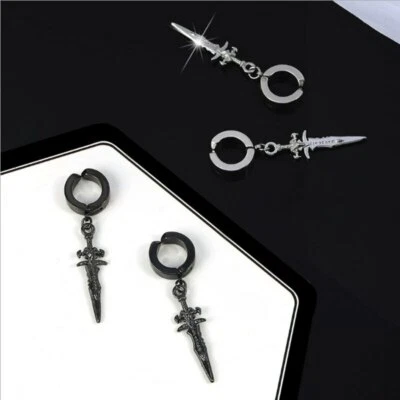 Pendientes espada daga acero inoxidable para hombre joyería tipo aros perforados/enganche Foto 1 de 3