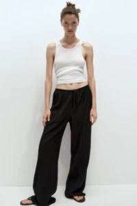 ZARA Women’s Full Length Wide Leg Pants - Size M- Black Contemporary Beachy - Picture 1 of 11