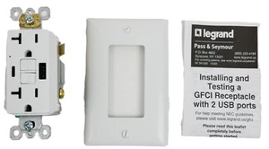 P & S 2097TRUSBACW GFCI USB Charger Dup Recep Tamper Resistant White 20A125V NEW - Picture 1 of 11