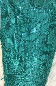 Dark Green Jade Color Embroidery Satin With Sequins Fabric By The Yard - Picture 1 of 1