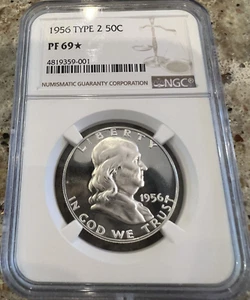 1956 Type 2 Franklin Half NGC PF 69* Star Coin 🔥Fabulous Cameo Luster - Picture 1 of 6