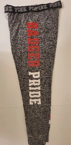 Wisconsin Badgers Pride Victoria's Secret PINK Gray Joggers Pants Leggings Med Cover