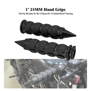 Black 1" Non-Slip Rubber Spike Hand Grips Fits For Harley Softail Dyna Sportster - Picture 1 of 17