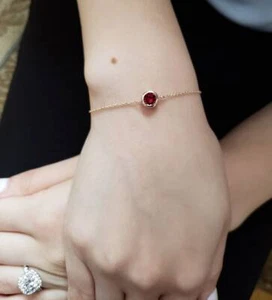 14Kt Gold Ruby Round Bezel Bracelet - Picture 1 of 7