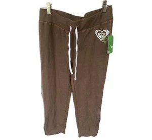 Roxy Girl's NWT Chocolate Brown Graphic Logo Zip Crop Jogger Sweatpants XL 16 - Picture 1 of 8