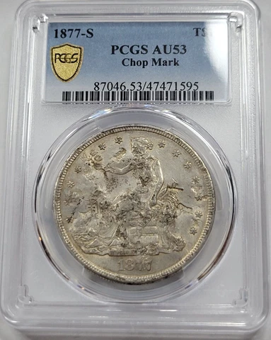 1877 S $1 Trade Silver Dollar PCGS AU53 Scarce Type Chopmarks US Silver *D140 Cover
