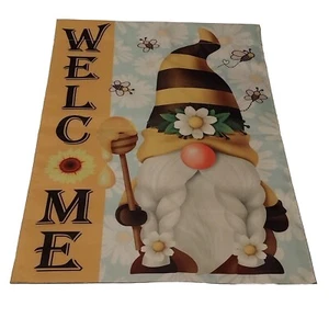 Bandera de jardín de gnomo de bienvenida 12 x 18 pulgadas doble cara, abejas con decoración de patio de gnomo - Imagen 1 de 1