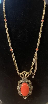 ANN TAYLOR Coral Statement Necklace 30” Vintage - Image 1 of 4