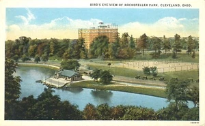 Postal Birds Eye View of Rockefeller Park Cleveland Ohio 1925 - Imagen 1 de 2