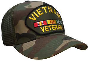 Vietnam War Veteran Service Ribbon Trucker Hat Camo Ball Cap Meshback Snapback