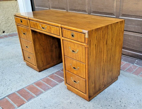 Vintage 1970s Campaign Style Drexel Accolade Partner's Desk Cover