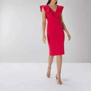 COAST Bonita Ruffle Shift Midi Dress US Size 6 in Raspberry NWT! - Picture 1 of 6