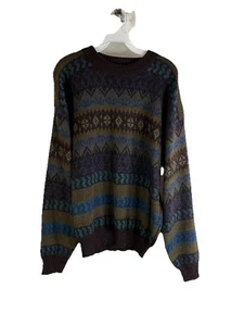 Vintage 80s Mens Large Rainbow Geometric Knit Dad Crewneck Sweater Streetwear - Picture 1 of 6
