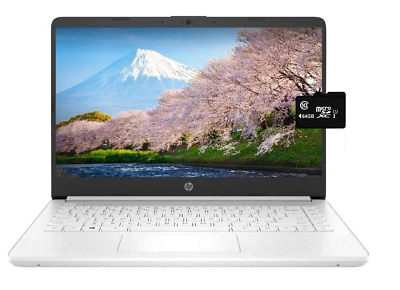 Newest HP 14'' HD Laptop Intel 4-Core CPU 8GB RAM 128GB (64+64) HDMI Win11 White - Image 1 of 4