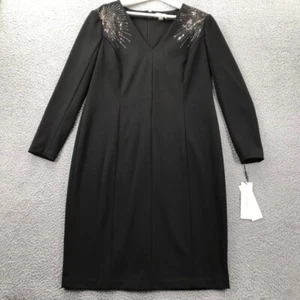 CALVIN KLEIN Womens Size 16 Hot Fit V-Neck Black Long Sleeve Sheath Dress NEW - Picture 1 of 16