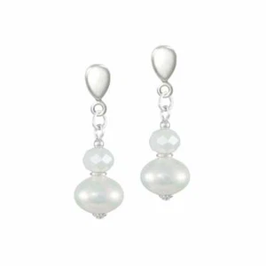 Highgrove White Shell Pearl and Crystal Silver Tone Drop Clip On Earrings - Picture 1 of 2