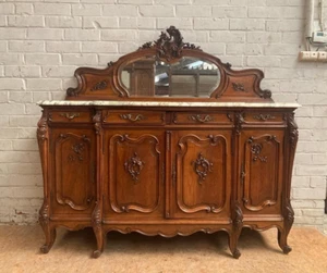 Louis XV Marble Top Buffet ~ Antique Rococo Sideboard With Mirror - Picture 1 of 10