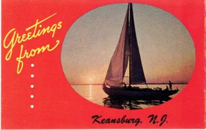 Grüße aus Keansburg, New Jersey Sonnenuntergang Segeln Postkarte - Bild 1 von 2