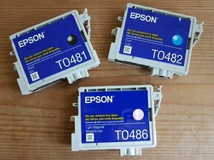 Original Epson Tintenpatrone x 3 T0481, T0482, T0486 Cyan, Light Magenta, Schwarz - Bild 1 von 4