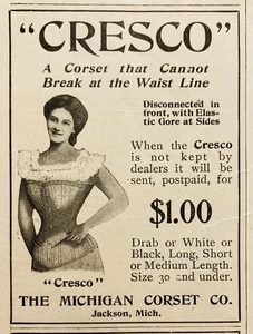 1902 AD.(N28)~THE MICHIGAN CORSET CO. JACKSON, MI. “CRESCO” CORSET - Picture 1 of 1