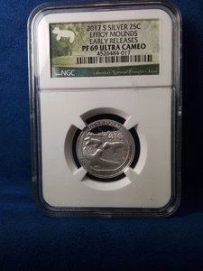 2017s Silver 25c Effigy Mounds PF69 ULTRA CAMEO, NGC 4526484-017 - Picture 1 of 4