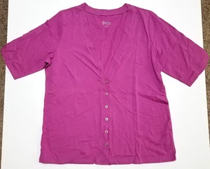 Denim & CO. Scrub Women's Large Pink Button Up Short Sleeve Cotton Stretch - Picture 1 of 12
