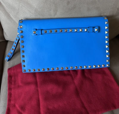 Valentino Garavani Nappa Rockstud Clutch Blue Leather - Image 1 of 4